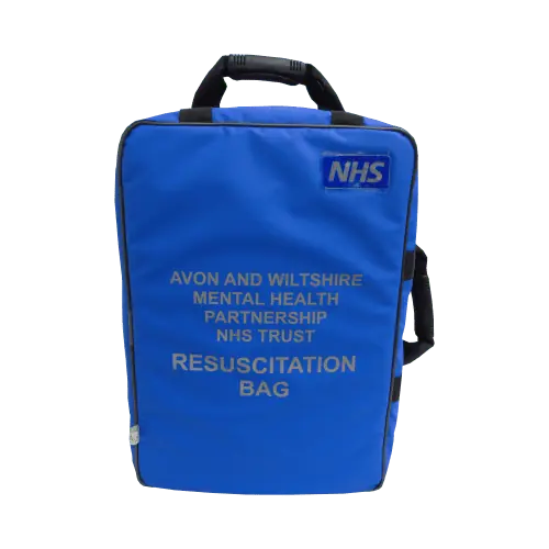 Blue Resuscitation Kit Backpack – professional medical backpack, durable NHS bag, and organised kit backpack for secure resus equipment storage and transport.