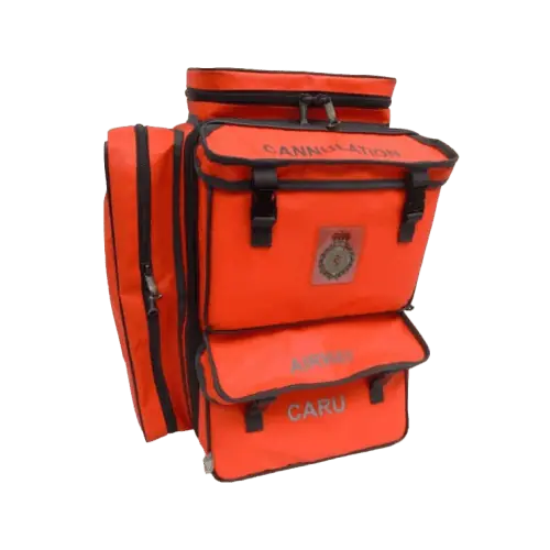 Orange CARU Backpack – versatile paramedic backpack, durable medical backpack, and customisable emergency bag designed for rapid cardiac response and transport.