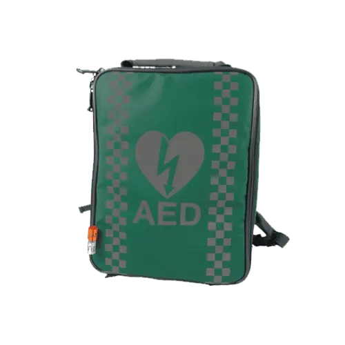 Green Insulated Protective Defibrillator/AED Backpack – durable defibrillator bag for Defibrillator UK users, designed to protect and store AED devices safely.