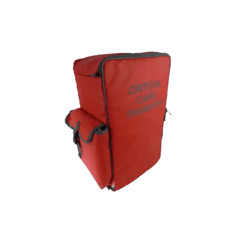 Red Critical Care Medical Transfer Bag – durable medical backpack and paramedic bag designed for safe, hands-free hospital transfers and organised medical transport.
