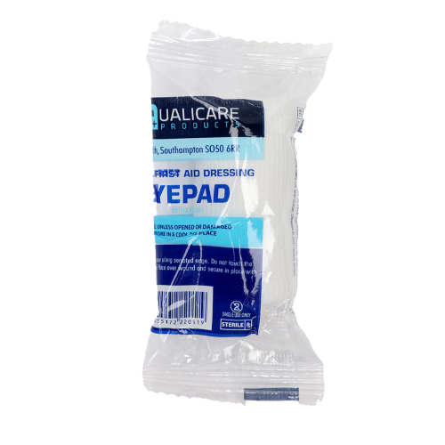 White and blue eye-pad dressing