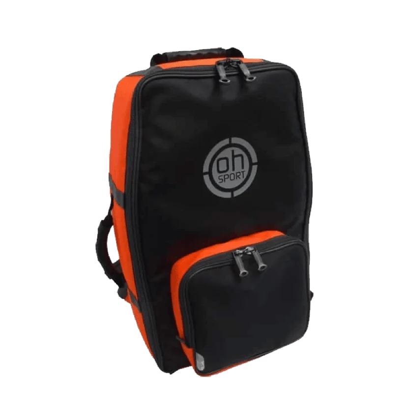 The Promise offer-08 OH Sport orange and black sports first aid backpack with front storage pocket and carry handle.