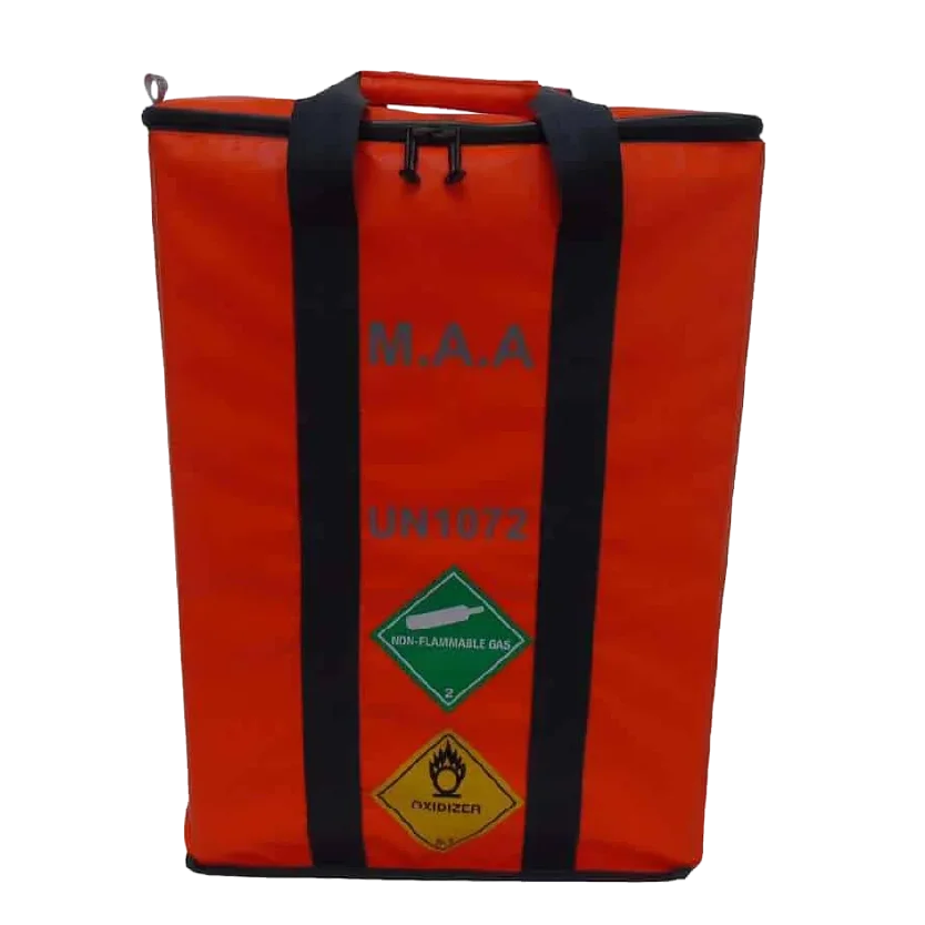 Three Cylinder Transport Bag Orange medical oxygen cylinder transport bag for carrying and storing up to three oxygen cylinders safely.